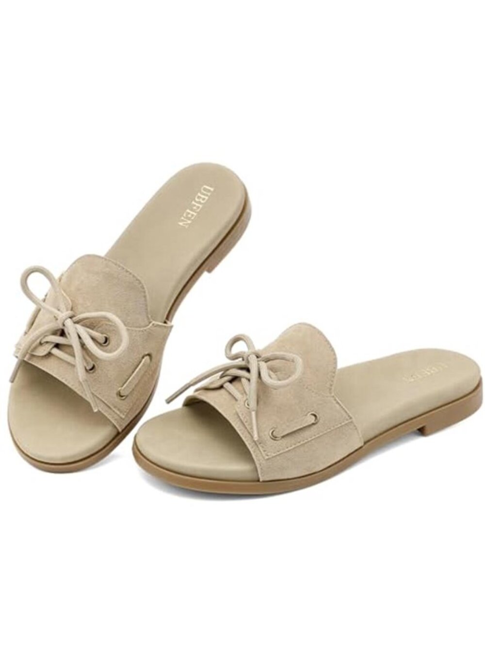 Womens Slide Sandals with Arch Support Casual Flat with Shoelace Detail